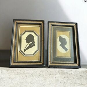 Antique Silhouette Framed Art Pair - Black and Gold Georgian Paper